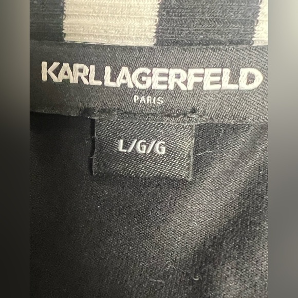KARL LAGERFELD PARIS MEN’S STRIPE POLO SHIRT. SIZE LARGE (SEEMS TO BE SMALL). - Picture 5 of 15